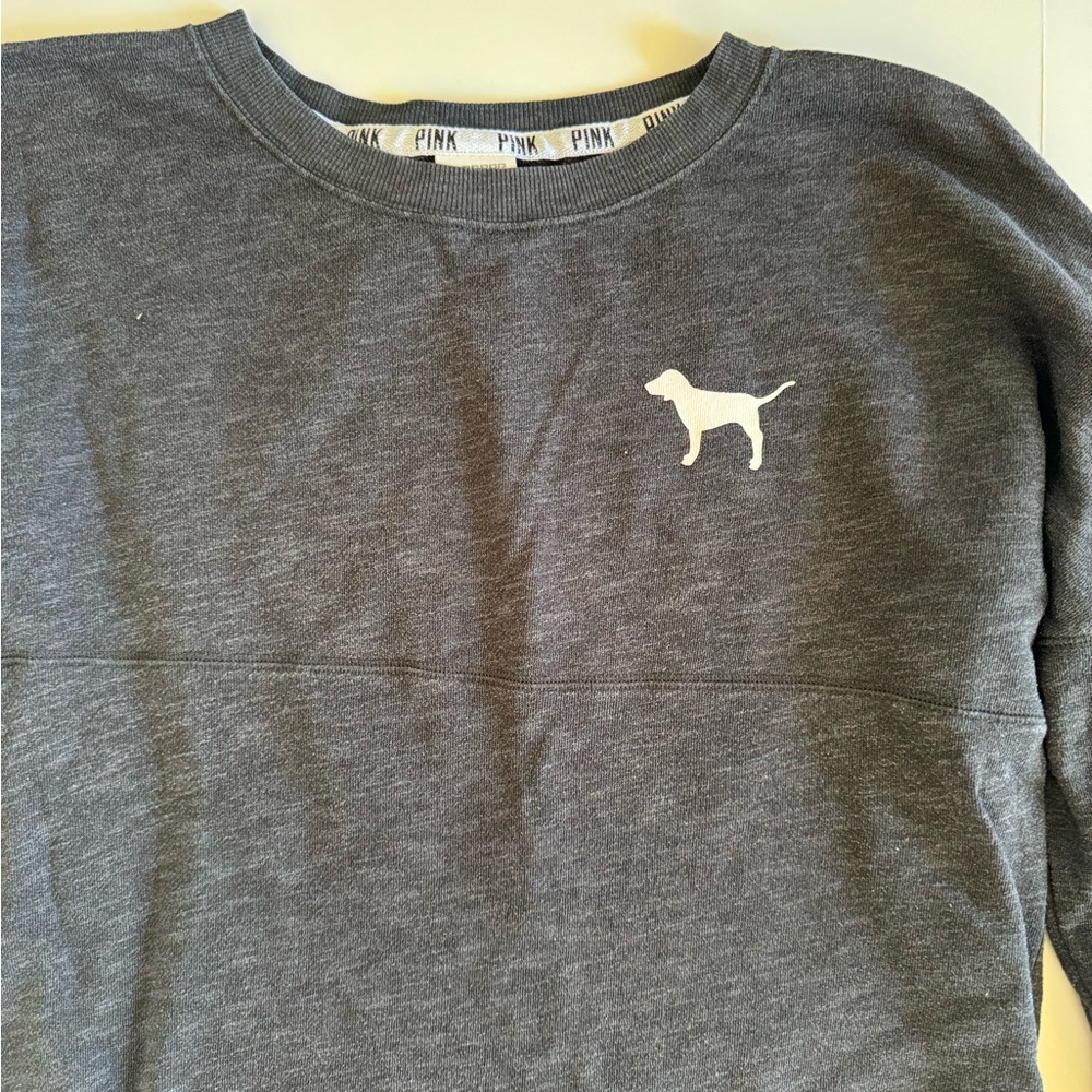 Victoria's Secret Charcoal Gray light weight Sweatshirt with White Stripes s - Picture 5 of 7